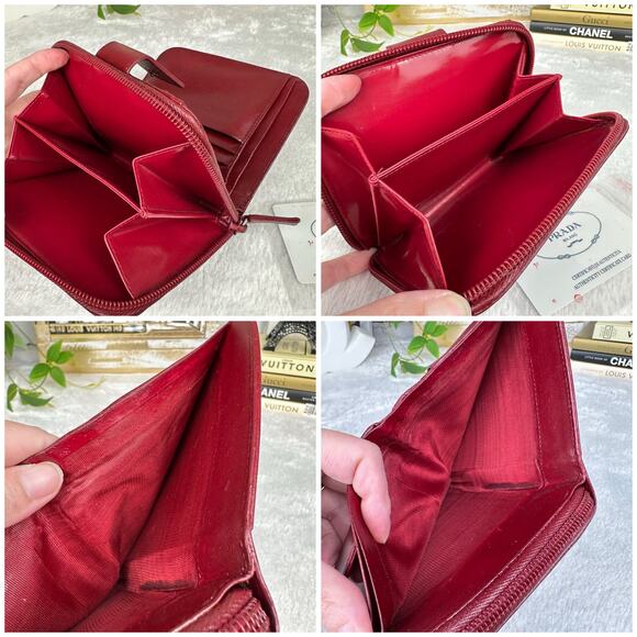 Prada Compact Patent Leather Vintage wallet maroon red with auth card - Picture 6 of 16